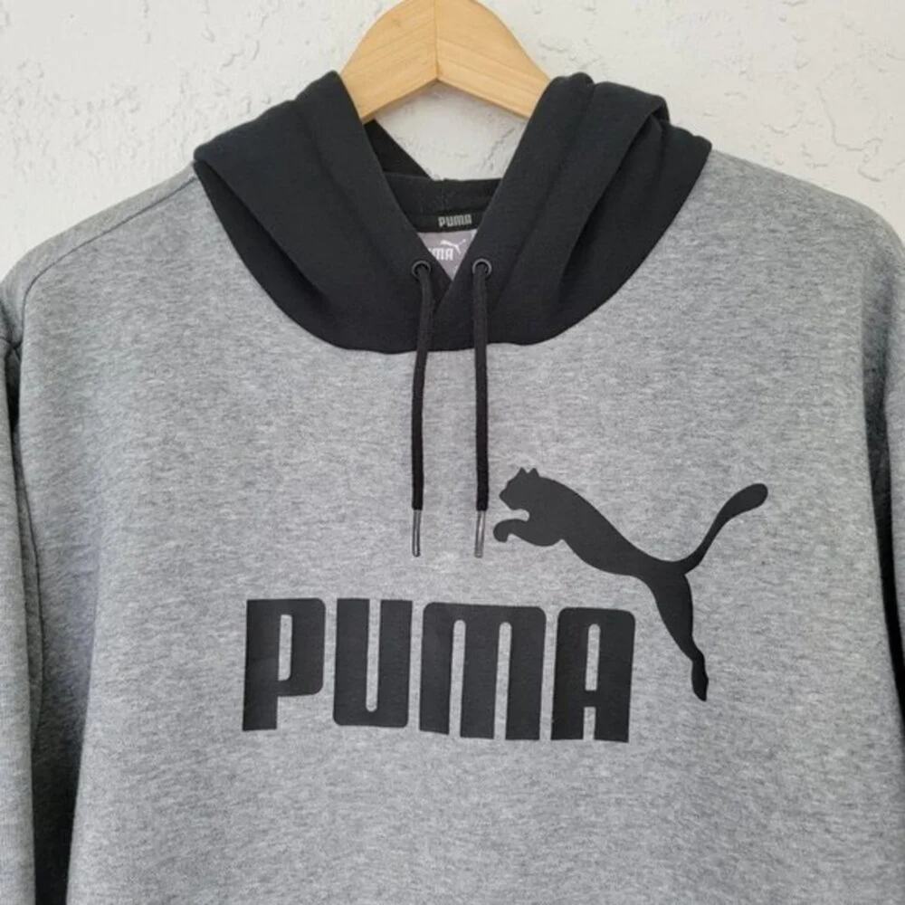 PUMA Hoodie Sweatshirt Mens XLT Gray Black Logo Pullover Long Sleeve - Picture 2 of 10